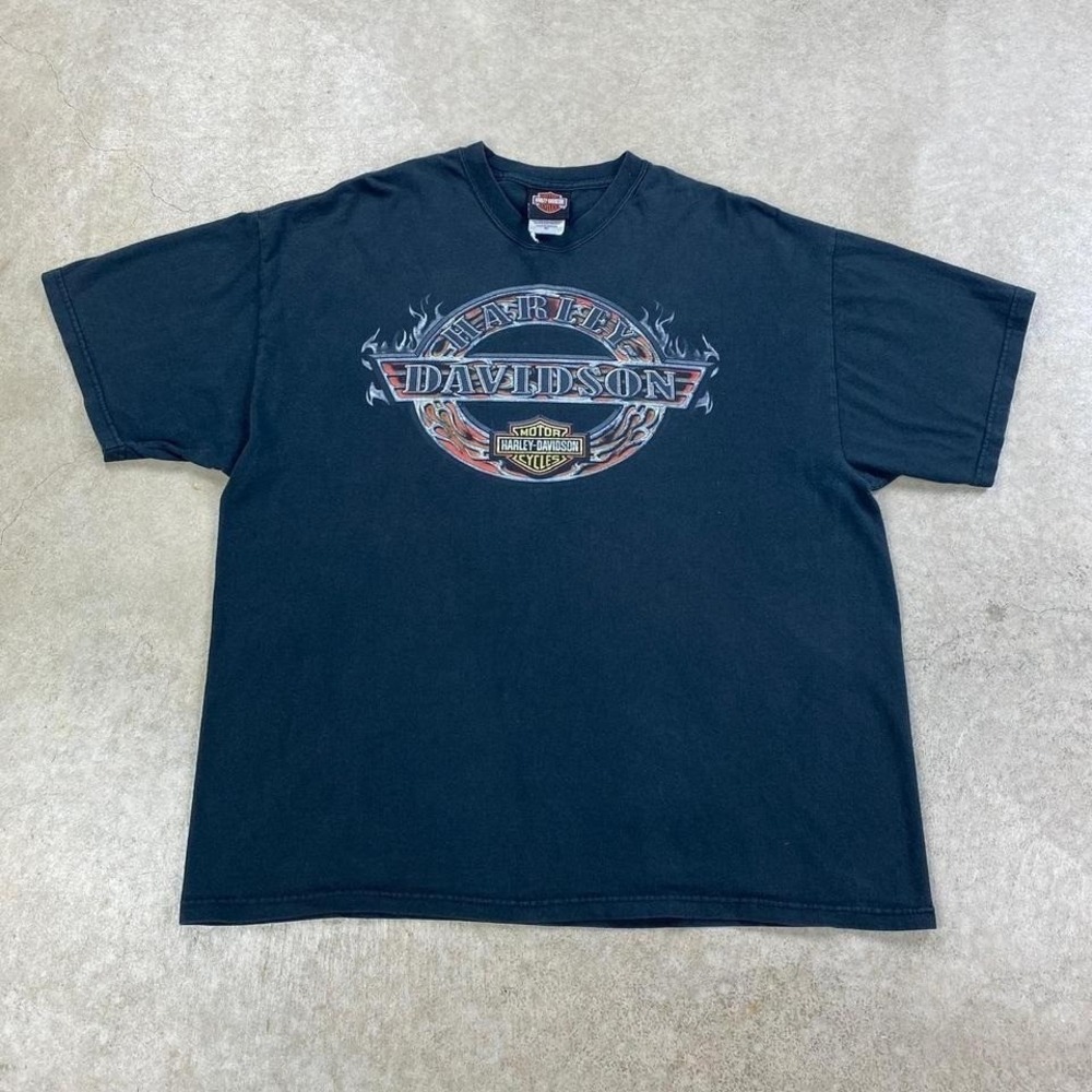 Vintage Harley Davidson Shirt Size XL Black South Bend‎ Indiana Flames Biker